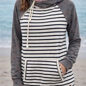 AMPERSAND AVE Striped Double Hooded Pullover L